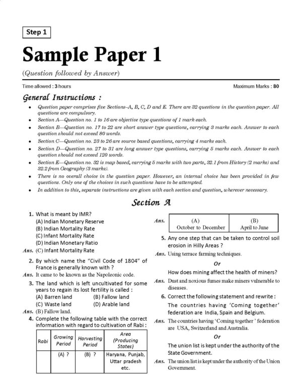 Sahitya Bhawan Sample Paper class 10 Social Science as per ...